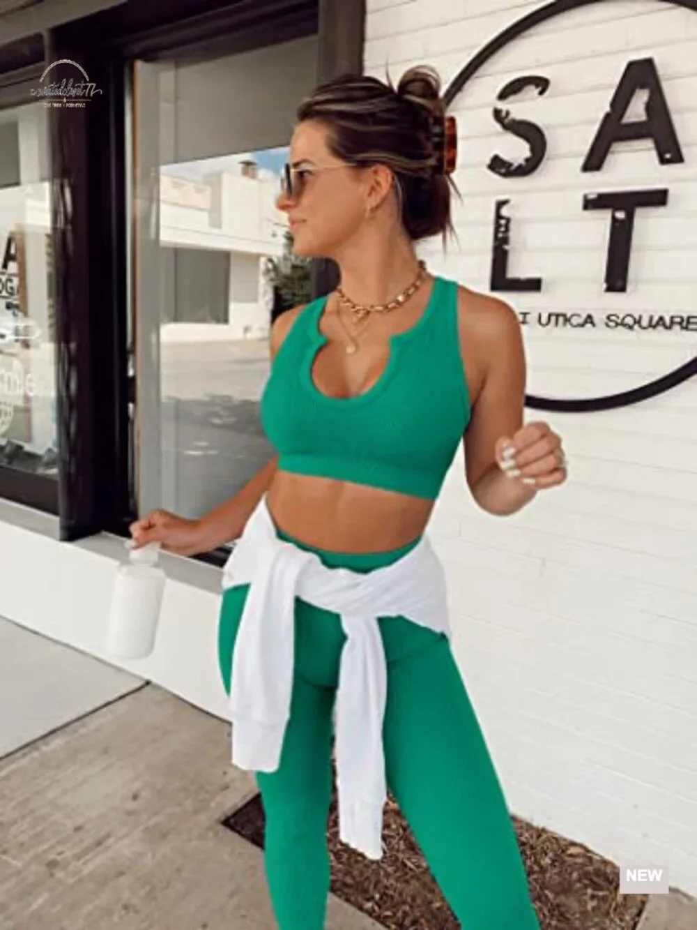Ribbed Seamless Crop Tank High Waist Yoga Leggings Set 2 Piece Workout Outfit